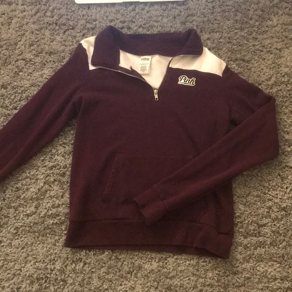 Maroon PINK half zip crewneck